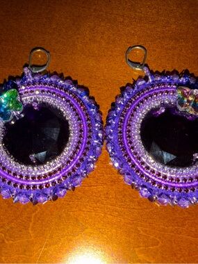 Oversized Purple Crystal Ojibwe-beaded Earrings